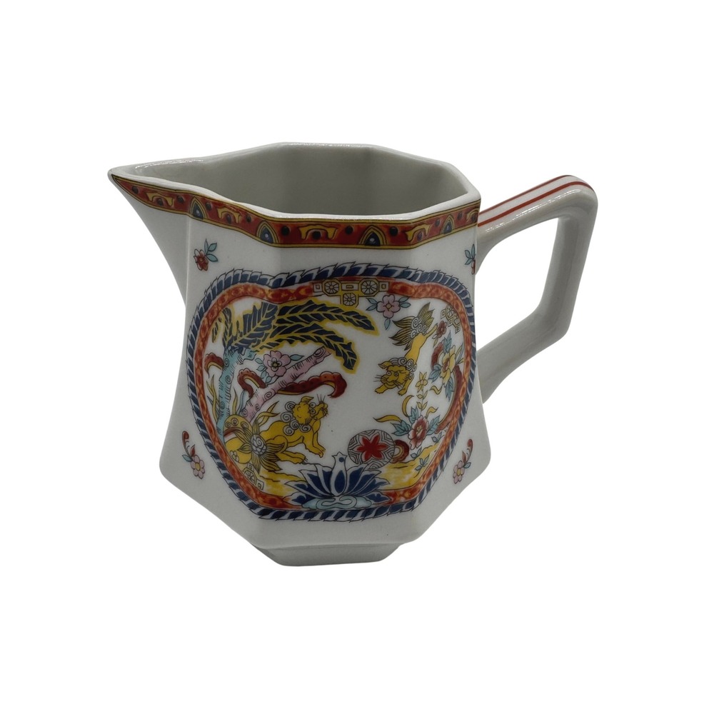 Lenwile Ardalt Foo Dog Hexagon Porcelain Creamer Vintage Japan 7455 Chinoiserie
